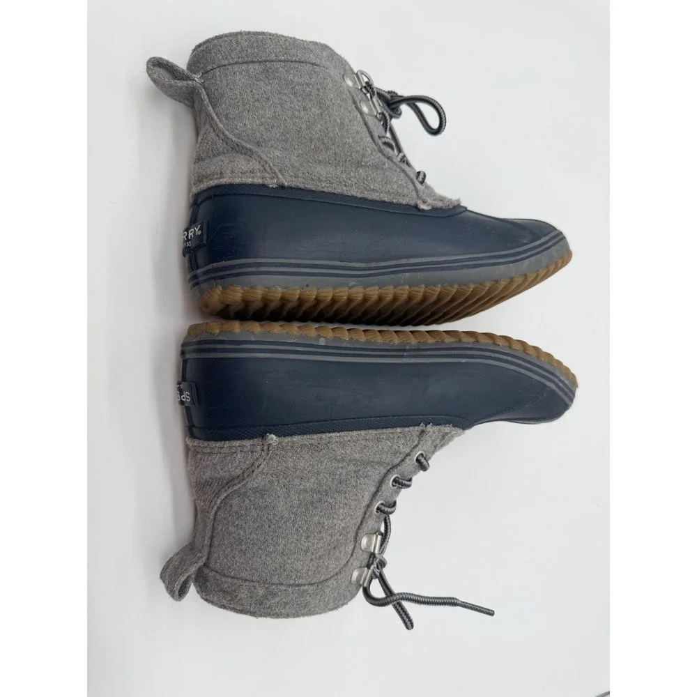 Sperry Kids Saltwater Duck Boots Navy Grey Wool Blend Lace Up Size 2M